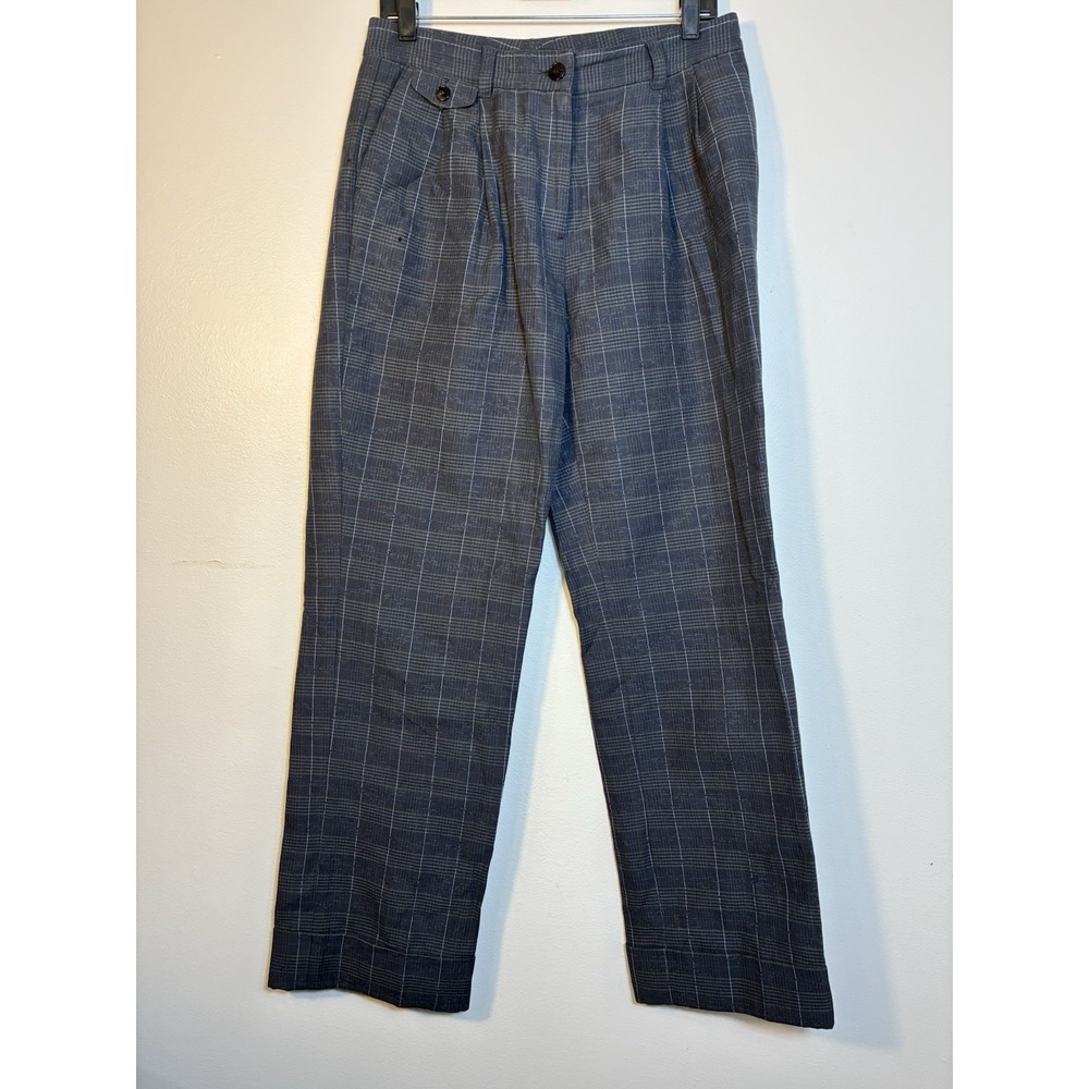 Brooks Brothers Navy Gray Windowpane Straight-Leg Pants